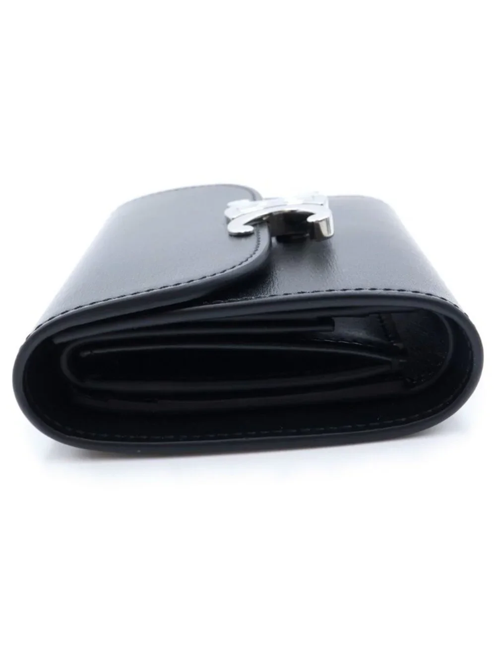 Celine Triomphe Small Flap Wallet Bifold Canvas Calfskin Black
